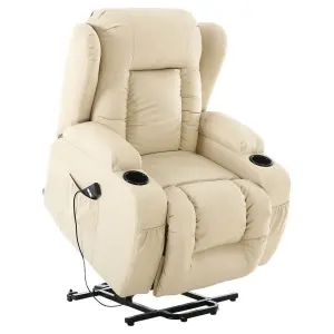 Caesar Single Motor Electric Rise Recliner Bonded Leather Armchair Electric Lift Riser Chair (Cream)