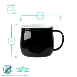 Argon Tableware - Coloured Enamel Belly Mugs - 375ml - Pack of 12 - Black