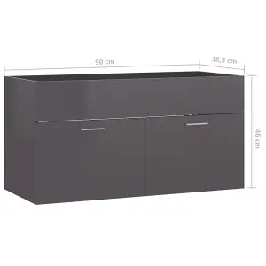 Berkfield Sink Cabinet High Gloss Grey 90x38.5x46 cm Engineered Wood