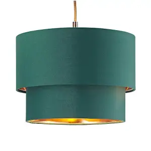 Modern 10 Forest Green Cotton Double Tier Ceiling Shade with Shiny Copper Inner