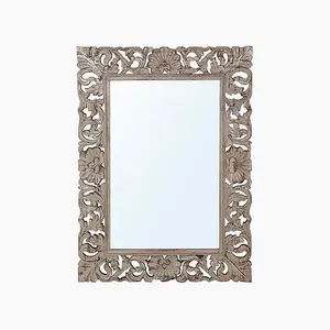 Aza Rectangular Shaped Carved Mirror - Mango Wood - L120 x W90 x H5 cm - Grey