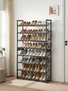 SONGMICS  Shoe Rack, 8-Tier Stackable Shoe Storage Shelf, Metal Shoe Organiser With Adjustable Flat Or Angled Shelves