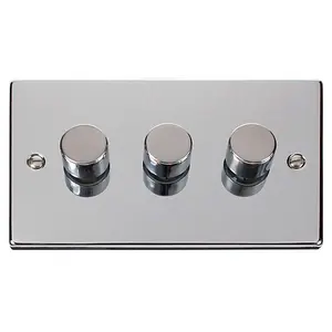 Polished Chrome 3 Gang 2 Way LED 100W Trailing Edge Dimmer Light Switch - SE Home