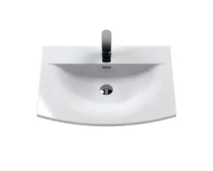 Retro 1 Drawer Wall Hung Vanity Unit with Curved 1 Tap Hole Ceramic Basin - 600mm - Satin Grey - Balterley