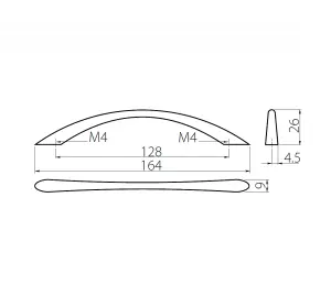 Metal Slim Drawer Cabinet Door Pull Kitchen Handle Cup Bow - Colour Aluminium - Pack of 5