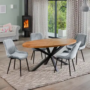 Dosenna Oval Dining Table Set with 4 Bovino Velvet Chairs - Silver