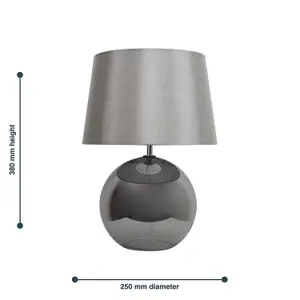 First Choice Lighting Ball Smoked Glass Table Lamp with Grey Fabric Shade