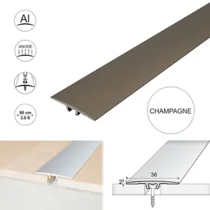 A68 36mm Anodised Aluminium Flat Door Threshold Strip - Champagne, 0.9m