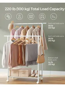 SONGMICS Clothes Rail, Portable Clothes Rack, 98.5 Cm Double Clothes Hanging Rail, Metal Frame, With Storage Shelf