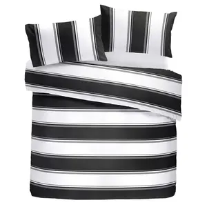 Polyester Striped Duvet Cover Set with Pillowcases Black / Super King Duvet Cover