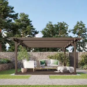 Double Garden Pergola and Decking Kit - Wood - L240 x W240 cm - Rustic Brown