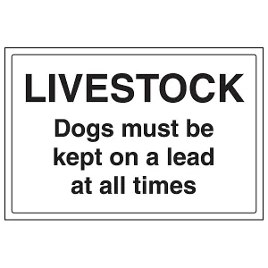 Livestock Dogs Be Kept On Lead Sign - Adhesive Vinyl - 300x200mm (x3)