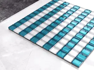 Glass mosaic on mesh for bathroom or kitchen 300mm x 300mm - Blue stripes