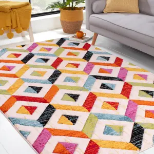 Multicolored Easy to Clean Modern Geometrical Rug for Living Room, Bedroom, Dining Room - 66 X 230 (Runner)