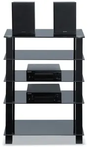 Centurion Supports TRINITY Black 5 Shelf with Black Legs Flat Screen TV Rack Glass Stand