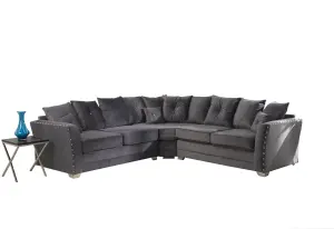 Elland Plush Velvet Grey Corner Sofa Scatterback 2c2