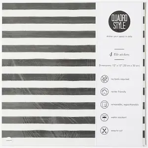 Quadrostyle Stripes Ink Black Wall and Floor Tile Vinyl Stickers 30cm(L) 30cm(W) pack of 4