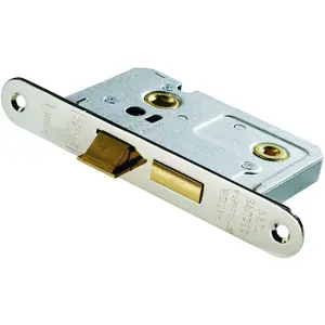 Satin Nickel Locking Bathroom Door Sashlock Latch - Radius Forend 64mm Deep