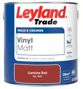 Leyland Trade Vinyl Matt Walls & Ceilings Emulsion Paint Carmine Red (RAL 3002) 2.5L