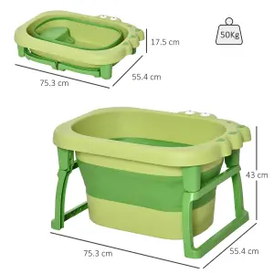 HOMCOM Foldable Baby Bathtub for Newborns Infants Toddlers w/ Stool - Green