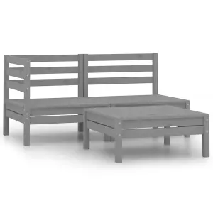 3 Piece Garden Lounge Set Solid Pinewood Grey