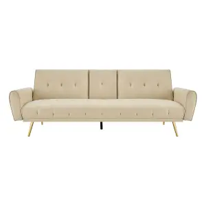 Lora 3 Seater Faux Leather Click Clack Sofa Bed with 2 Cup Holders - Beige