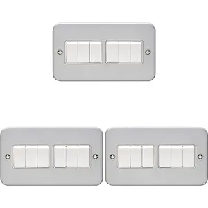 3 PACK 6 Gang Multi Light Switch 2 Way 10A HEAVY DUTY METAL CLAD - White Rocker