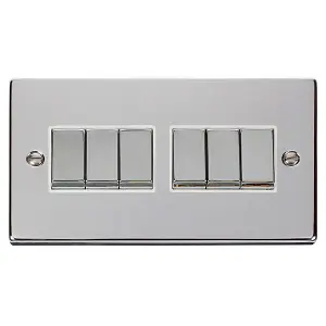 Polished Chrome 10A 6 Gang 2 Way Ingot Light Switch - White Trim - SE Home