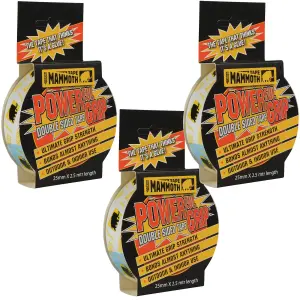 x3 Everbuild 25mm Mammoth Powerfull Grip Double Sided Tape Extra Strong 2.5m