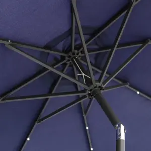 SunDaze 2.7M Blue Garden Parasol with Solar LED Lights and Crank Tilt Mechanism Outdoor Patio Umbrella