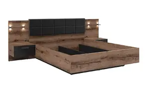 Luxury Ottoman Super King Size Storage Bed with LED Lights USB Chargers Bedsides Lift Up Frame Oak Black Kassel