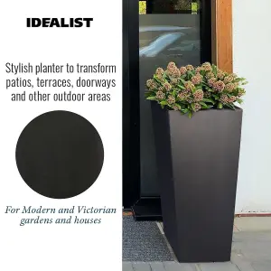 Set of 2 IDEALIST™ 89cm Tall Planter, Black Reinforced Stone Tapered Planter, Large Outdoor Plants Plant Pots L43 W43 H89 cm, 127L