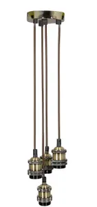 Modern Retro Industrial Pendant E27 Ceiling Light Lamp Cluster - Antique Brass