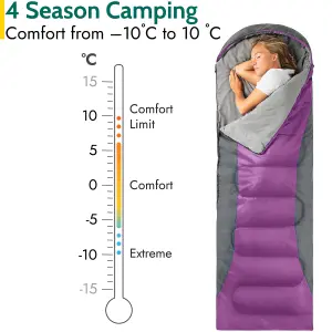 Trail Alpine 400 Hooded Envelope Sleeping Bag 3 4 Season Camping Purple Carry Bag