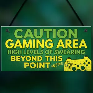 Red Ocean Caution Gaming Area Novelty Gamer Accessories Gift For Son Brother DAD Man Cave Boys Room Bedroom Door Sign Decor