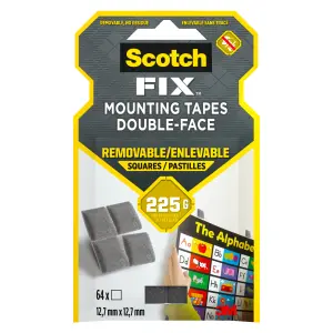 3M Scotch-Fix Removable Grey Mounting Adhesive square (L)12.7mm (W)12.7mm, Pack of 64