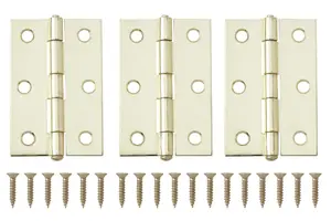 Brass-plated Metal Butt Door hinge N163 (L)75mm (W)75mm, Pack of 3