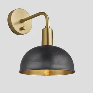 Industville Sleek Dome Wall Light, 8 Inch, Pewter & Brass, Brass Holder