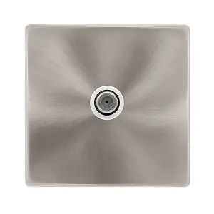 Brushed Steel Screwless Plate Satellite Socket 1 Gang - White Trim - SE Home