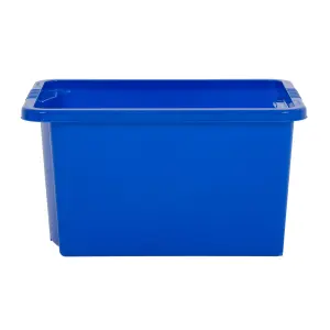 Wham 4x Stack & Store 35L Blue Plastic Storage Boxes. Home, Office, Classroom, Playroom, Toys, Books. L48 x W38 x H26cm