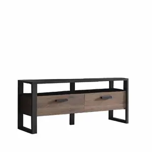  Sleek Nordi 02 TV Cabinet H630mm W1510mm D440mm - Okapi Walnut & Black Matt with Versatile Storage