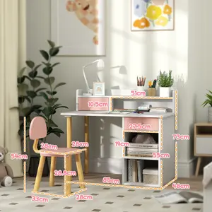 AIYAPLAY Kids Desk and Chair Set for Studying, Reading and Drawing - Pink