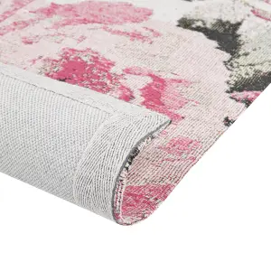 Cotton Area Rug Floral Motif 140 x 200 cm Pink EJAZ