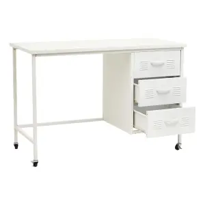 Interiors By Premier Durable Three Drawer White Desk, Versatile Office Desk For Home Office, Industrial Design Sturdy Work Desk