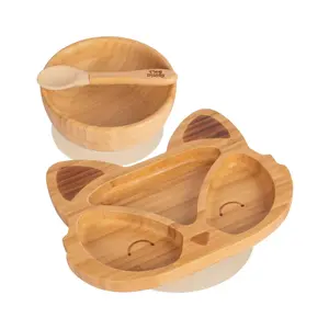 Tiny Dining 3pc Fox Bamboo Suction Dinner Set - Beige