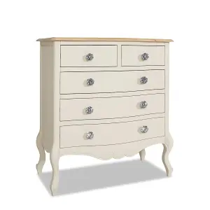 Juliette Champagne Shabby Chic 2 Over 3 Chest of Drawers with Crystal Handles