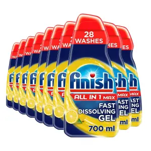 10 x Finish All In One Max Dishwasher Degreaser Fast Dissolving Gel Lemon 700 ml