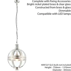 Hanging Ceiling Pendant Light Nickel & Clear Glass Vintage Lamp Bulb Ball Shade