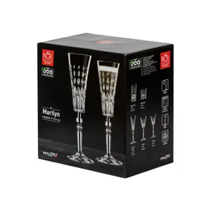 RCR Crystal 12 Piece Marilyn Champagne Flutes Set - Modern Cut Glass Stemware Goblets - 169ml