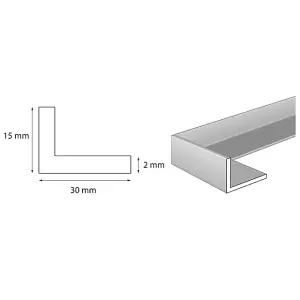 nielsen Aluminium L-Shaped Angle Profile, Matt Anodized, 2000x30x15mm, Thickness: 2mm, Length: 2m